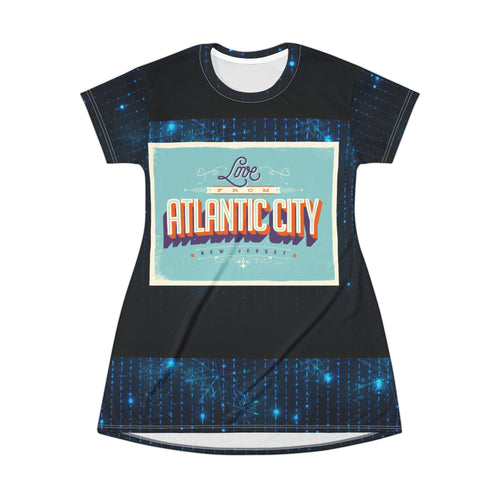Atlantic City Retro Logo T-Shirt Dress — Vintage Postcard Graphic