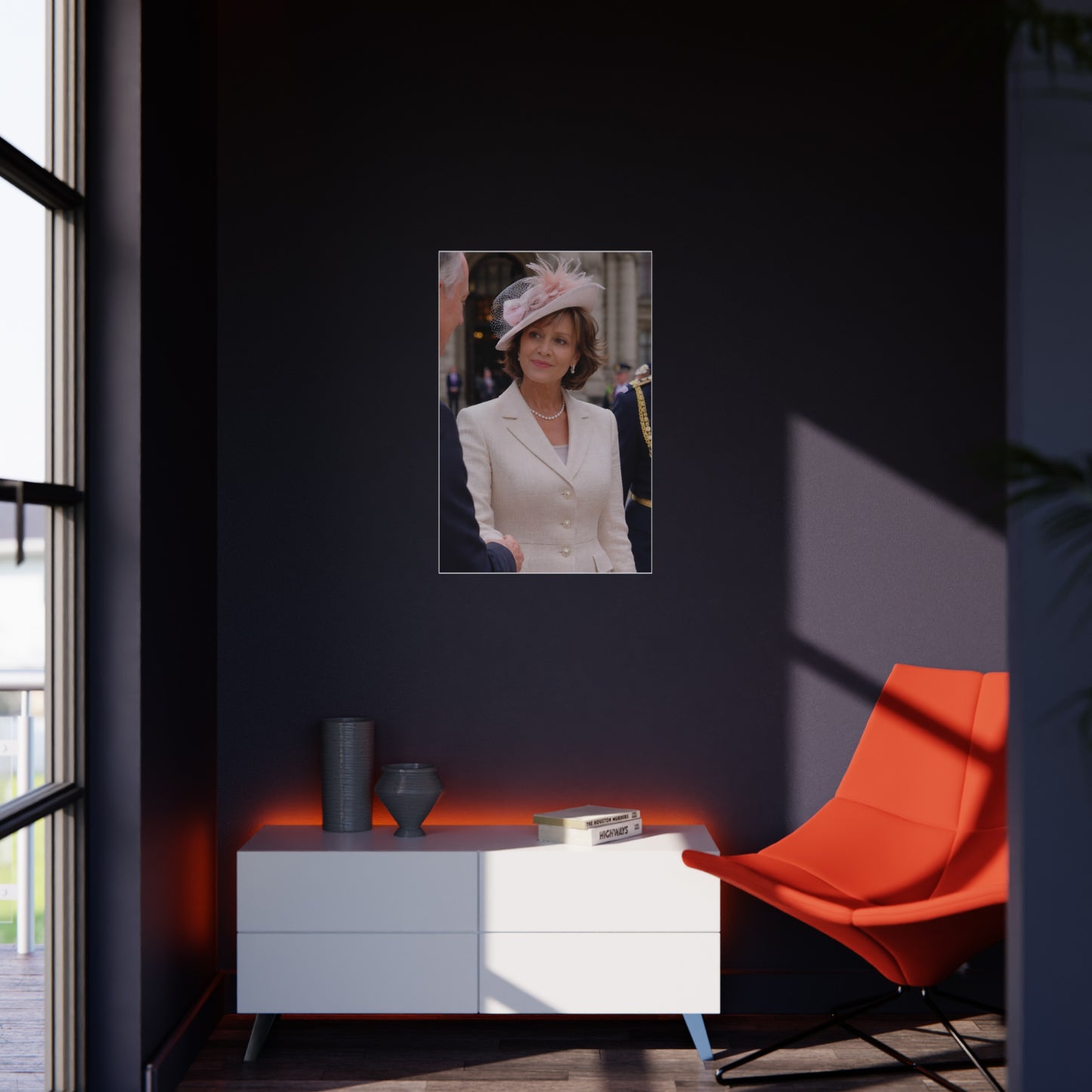 Elegant Woman Portrait Foam Board | Vintage Pearl Necklace, Classic Jacket