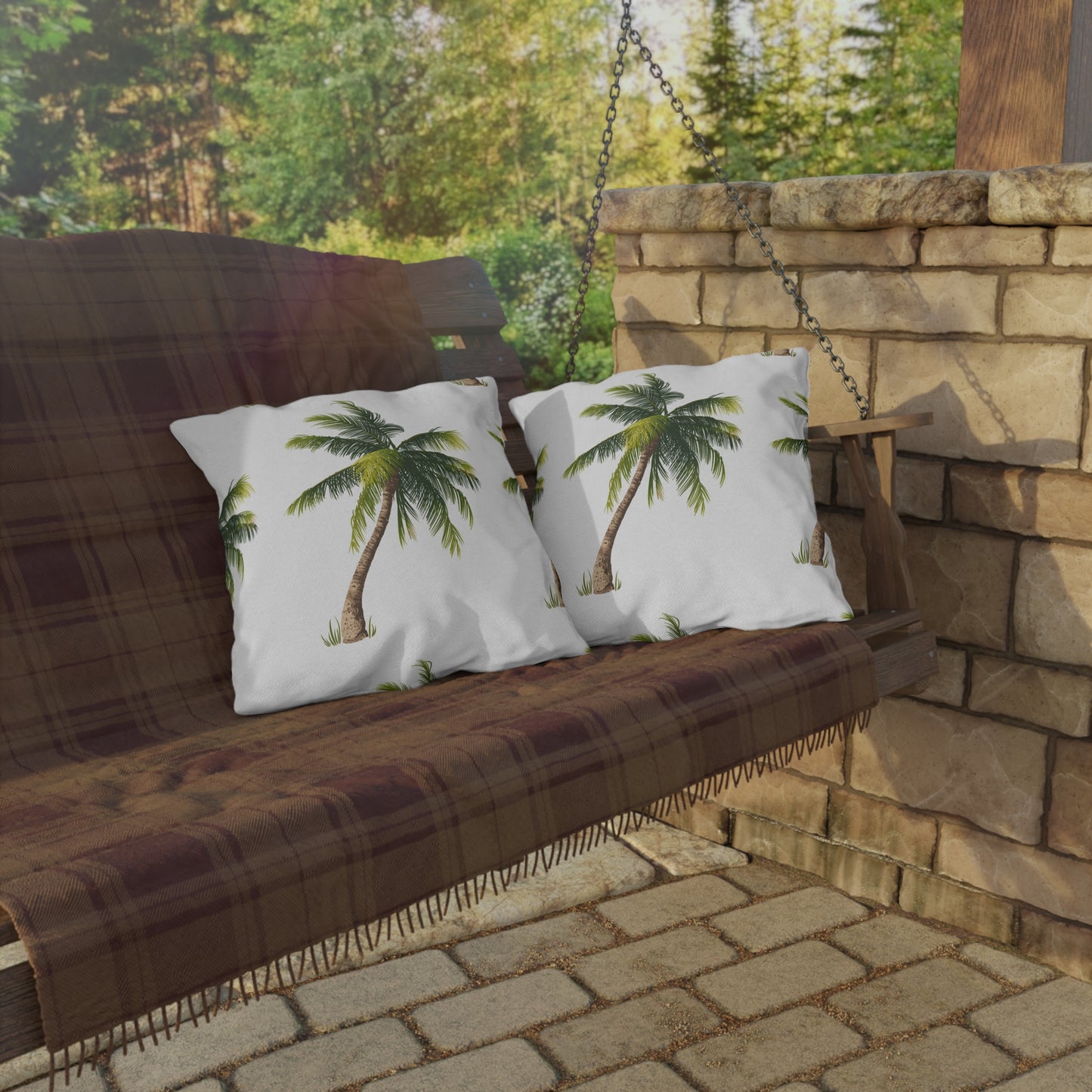 Palm Tree Pattern Outdoor Pillow | Tropical Coastal Patio Cushion