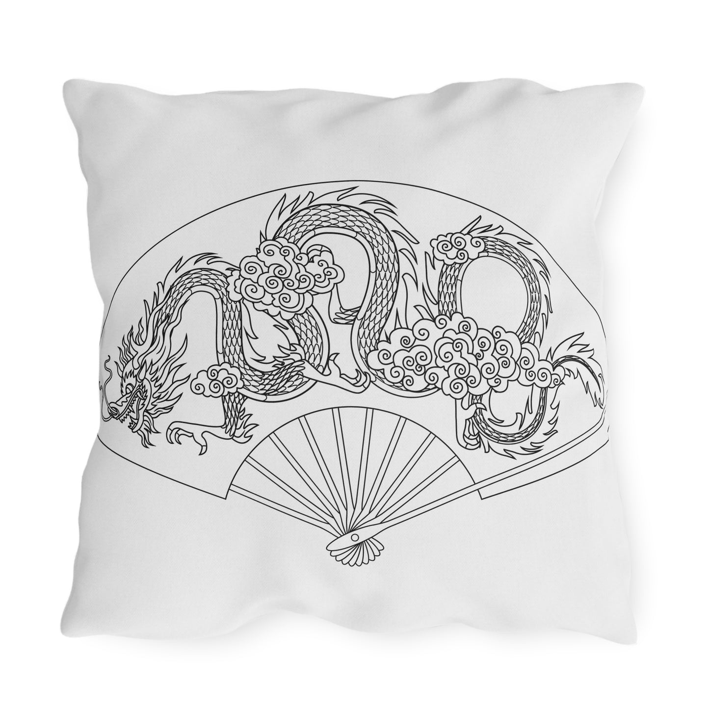 Oriental Dragon Fan Outdoor Pillow | Asian Dragon Illustration, Patio Decor