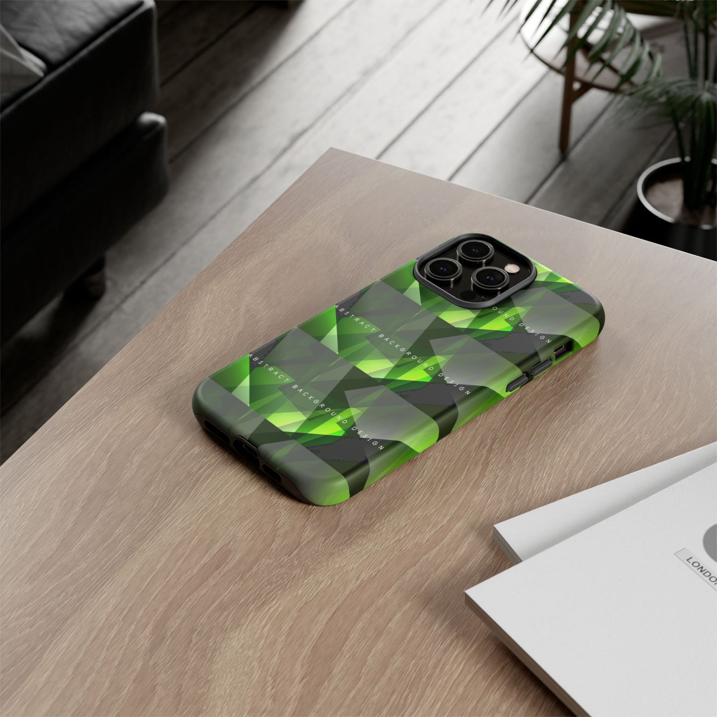 Green Geometric Phone Case — Abstract Triangular Pattern Tough Case
