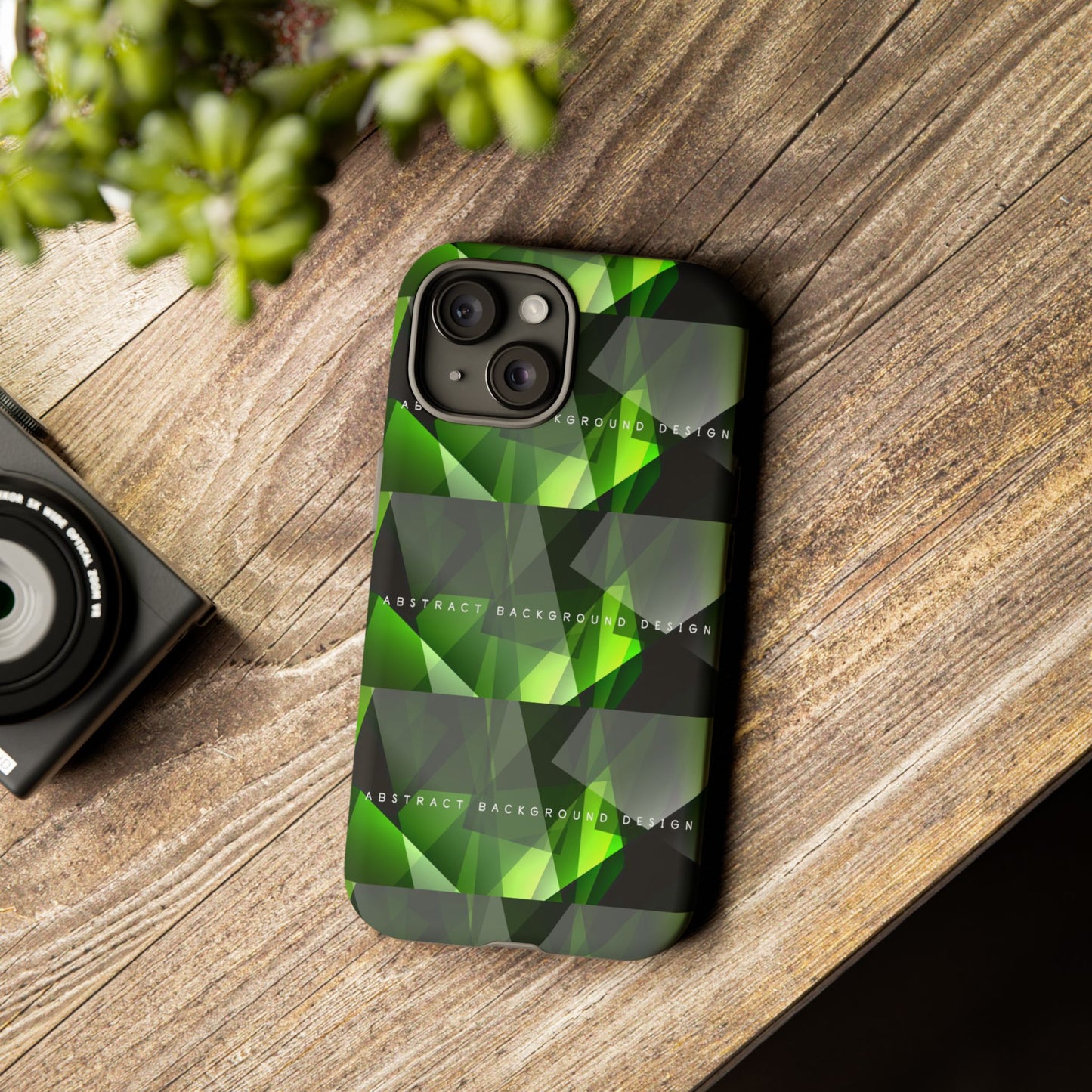 Green Geometric Phone Case — Abstract Triangular Pattern Tough Case