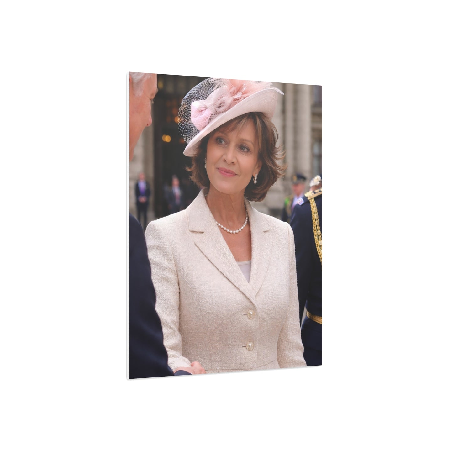 Elegant Woman Portrait Foam Board | Vintage Pearl Necklace, Classic Jacket