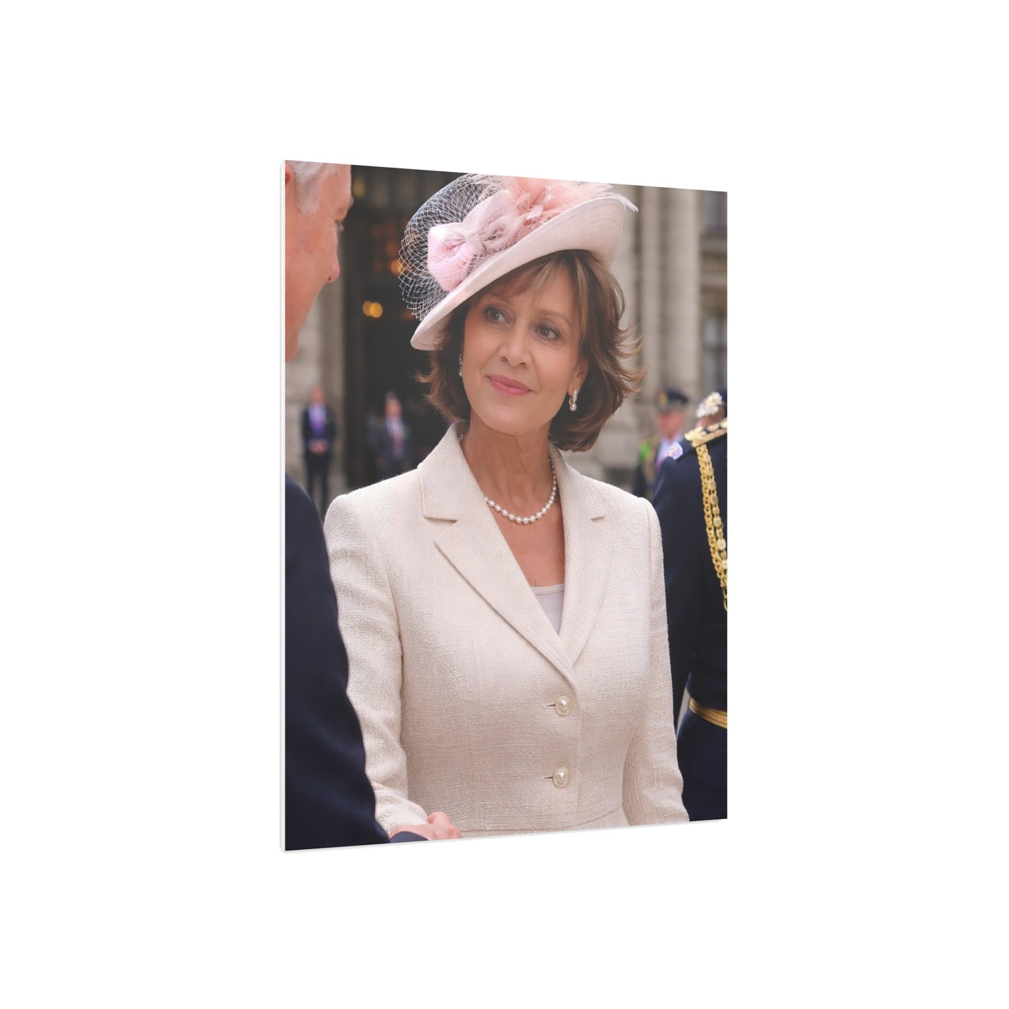 Elegant Woman Portrait Foam Board | Vintage Pearl Necklace, Classic Jacket