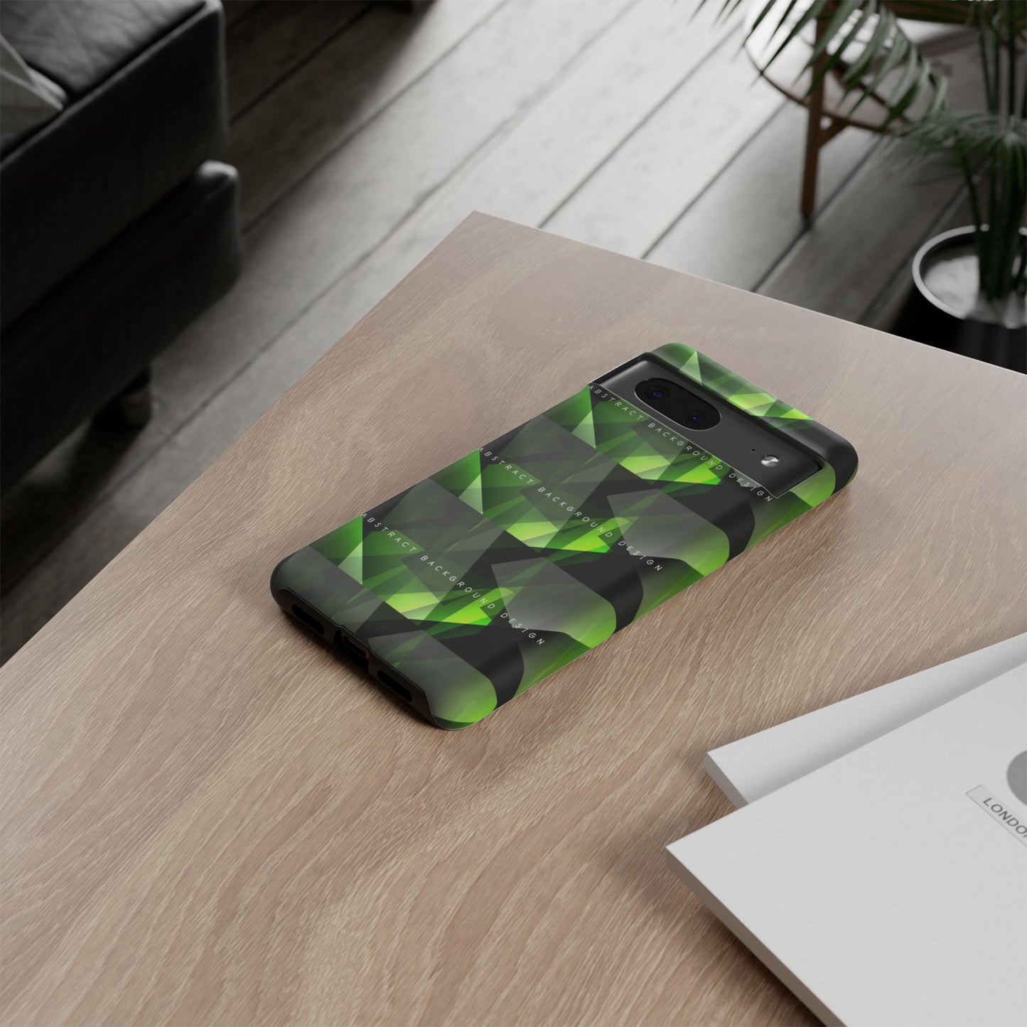 Green Geometric Phone Case — Abstract Triangular Pattern Tough Case