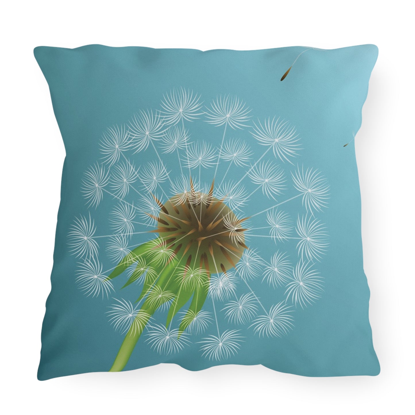 Dandelion Puff Outdoor Pillow | Blue Floral Garden Throw Pillow