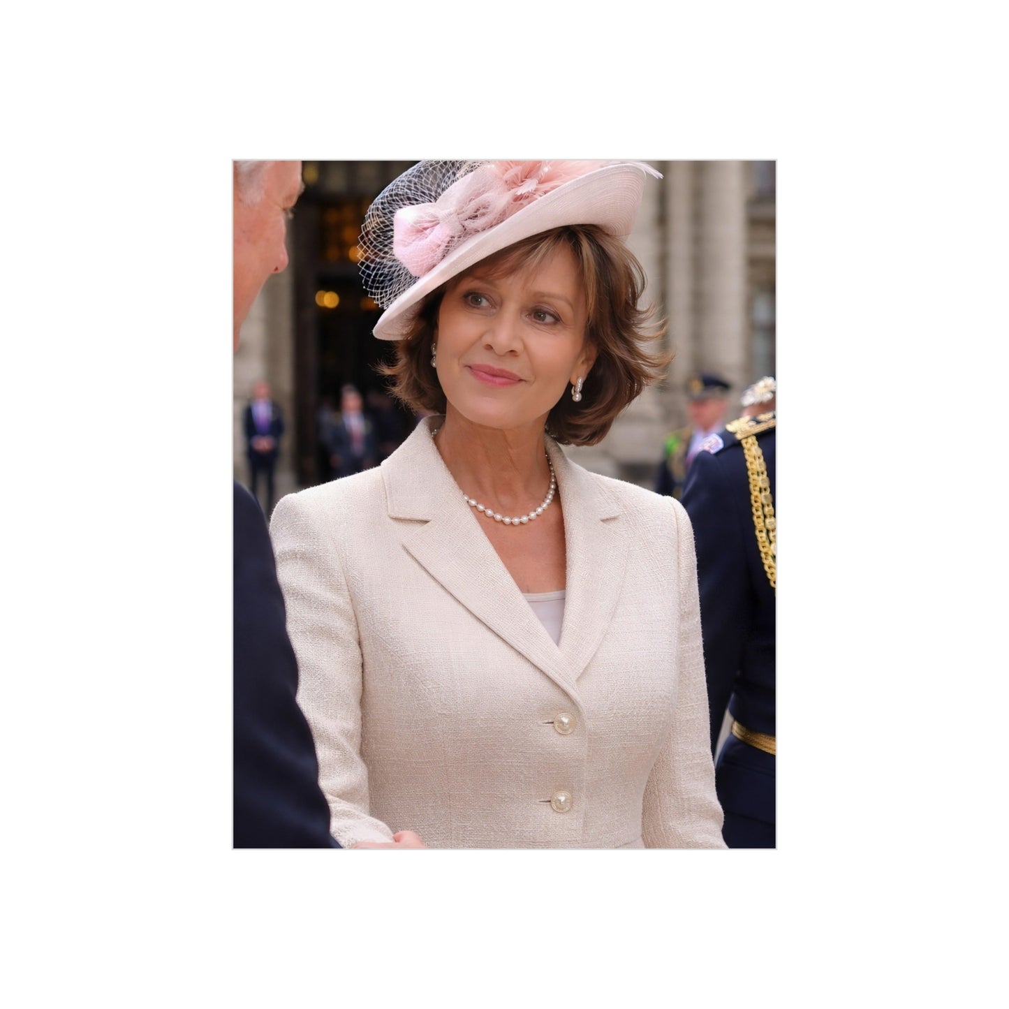 Elegant Woman Portrait Foam Board | Vintage Pearl Necklace, Classic Jacket