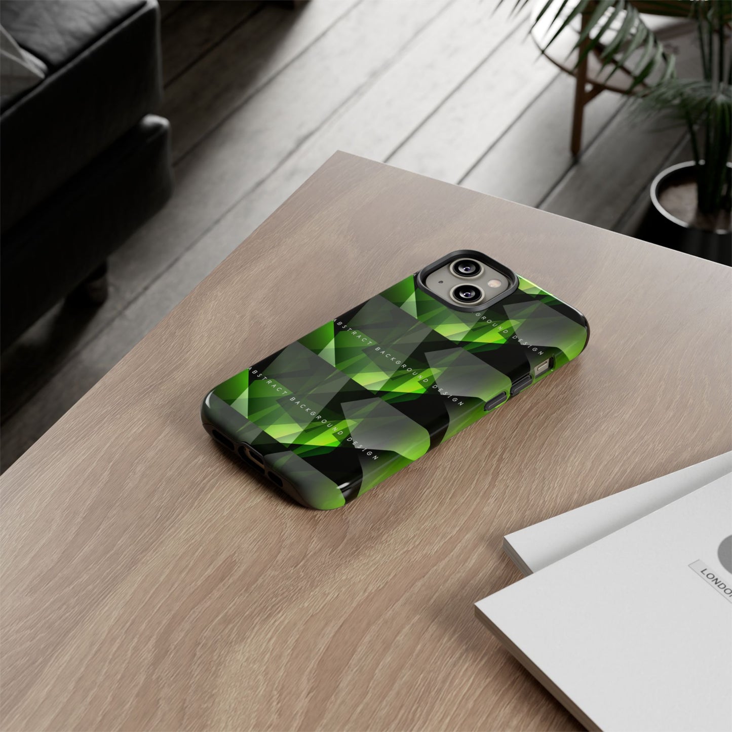 Green Geometric Phone Case — Abstract Triangular Pattern Tough Case