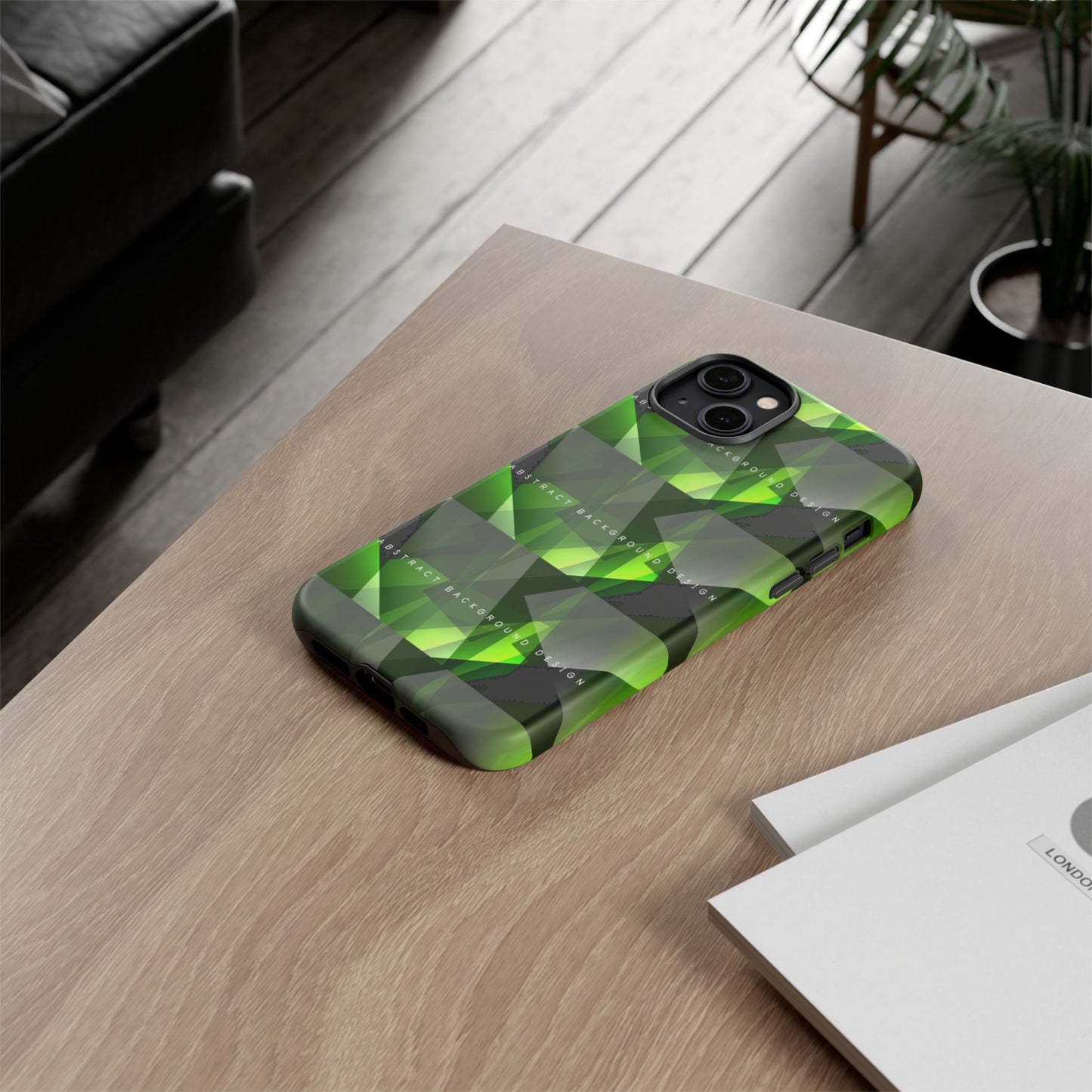 Green Geometric Phone Case — Abstract Triangular Pattern Tough Case