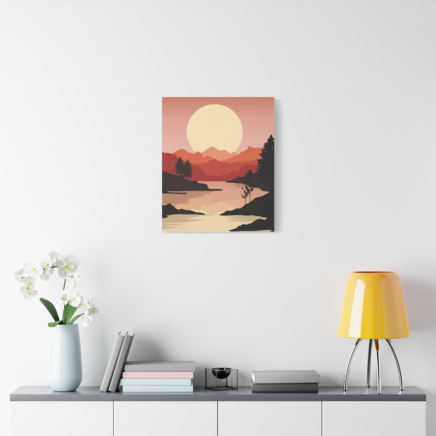 Minimal Mountain Outline Canvas, Stretched Matte, Single-Peak Trail Art | Mountaincore