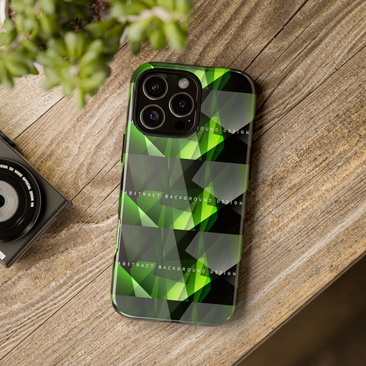 Green Geometric Phone Case — Abstract Triangular Pattern Tough Case
