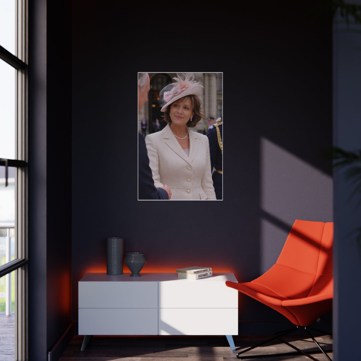 Elegant Woman Portrait Foam Board | Vintage Pearl Necklace, Classic Jacket