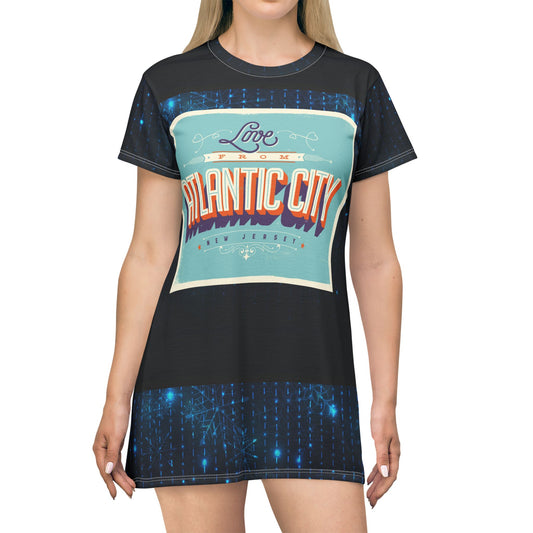 Atlantic City Retro Logo T-Shirt Dress — Vintage Postcard Graphic