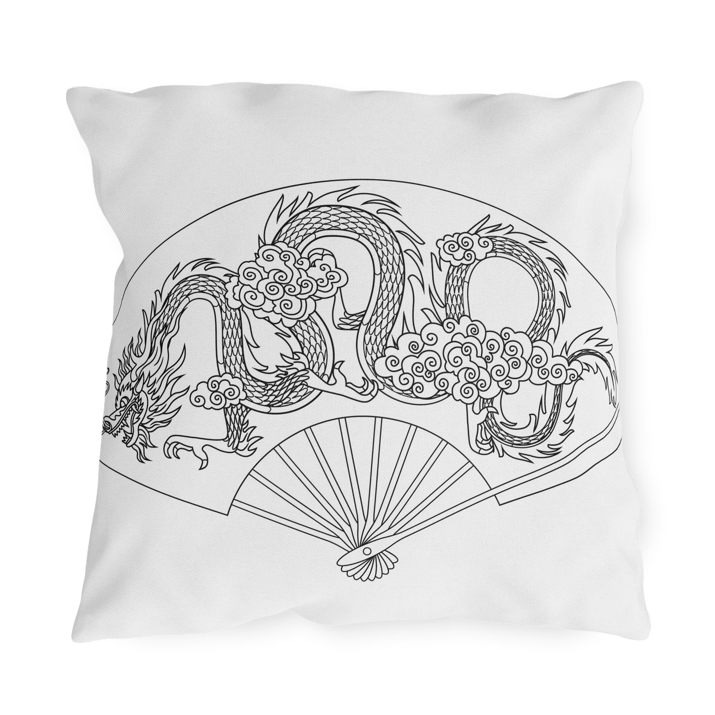 Oriental Dragon Fan Outdoor Pillow | Asian Dragon Illustration, Patio Decor