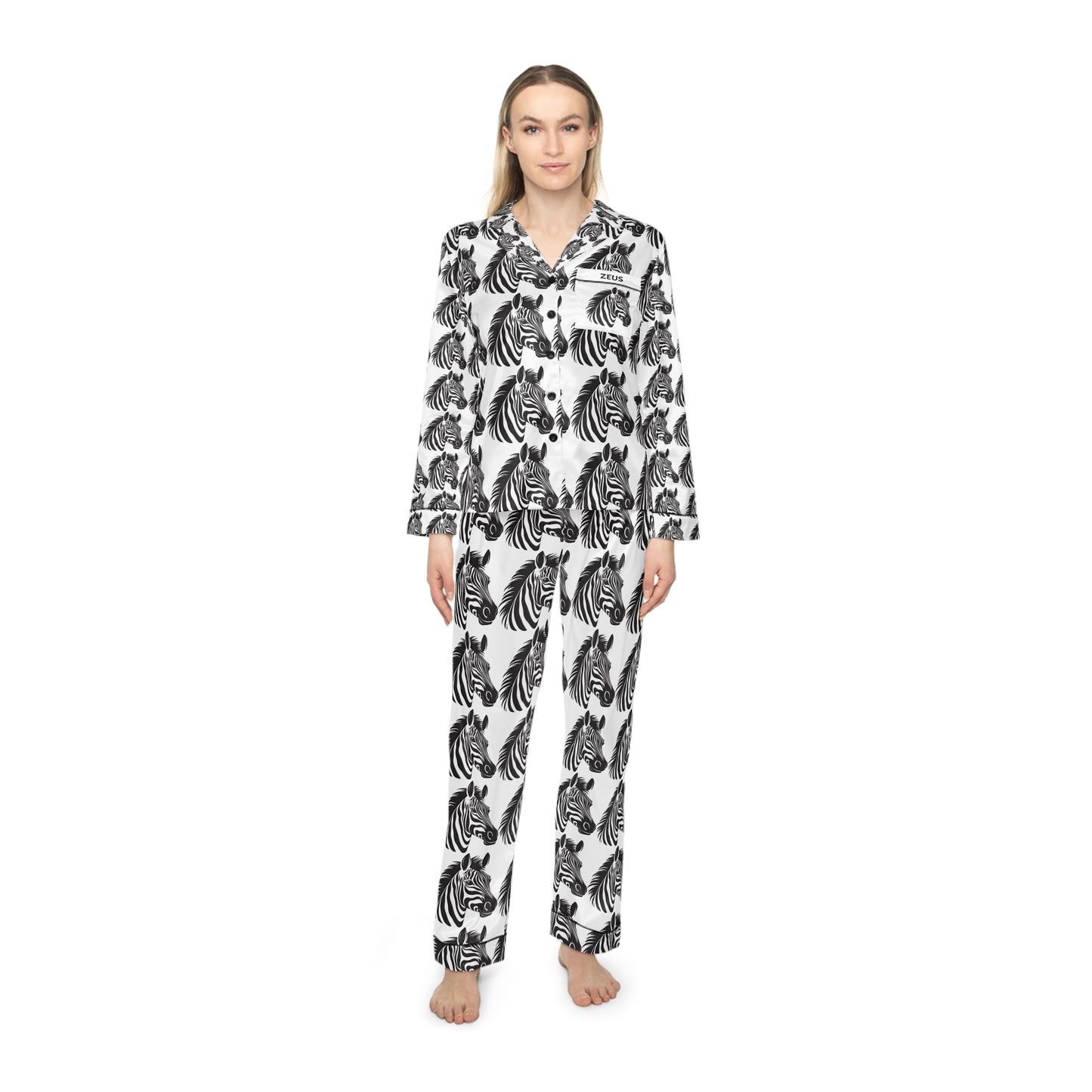 Zeus Zebra Pajamas Women's Satin Pajamas (AOP)