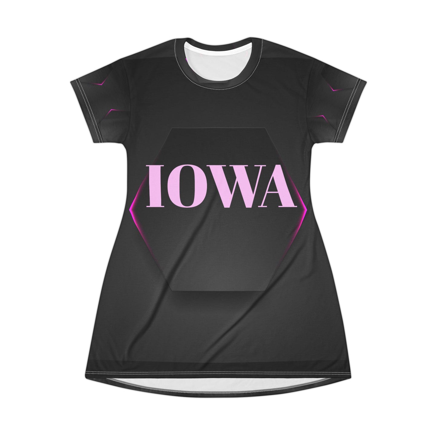 Iowa Pink Logo T‑Shirt Dress — Black All‑Over Print Casual Tee Dress for Women