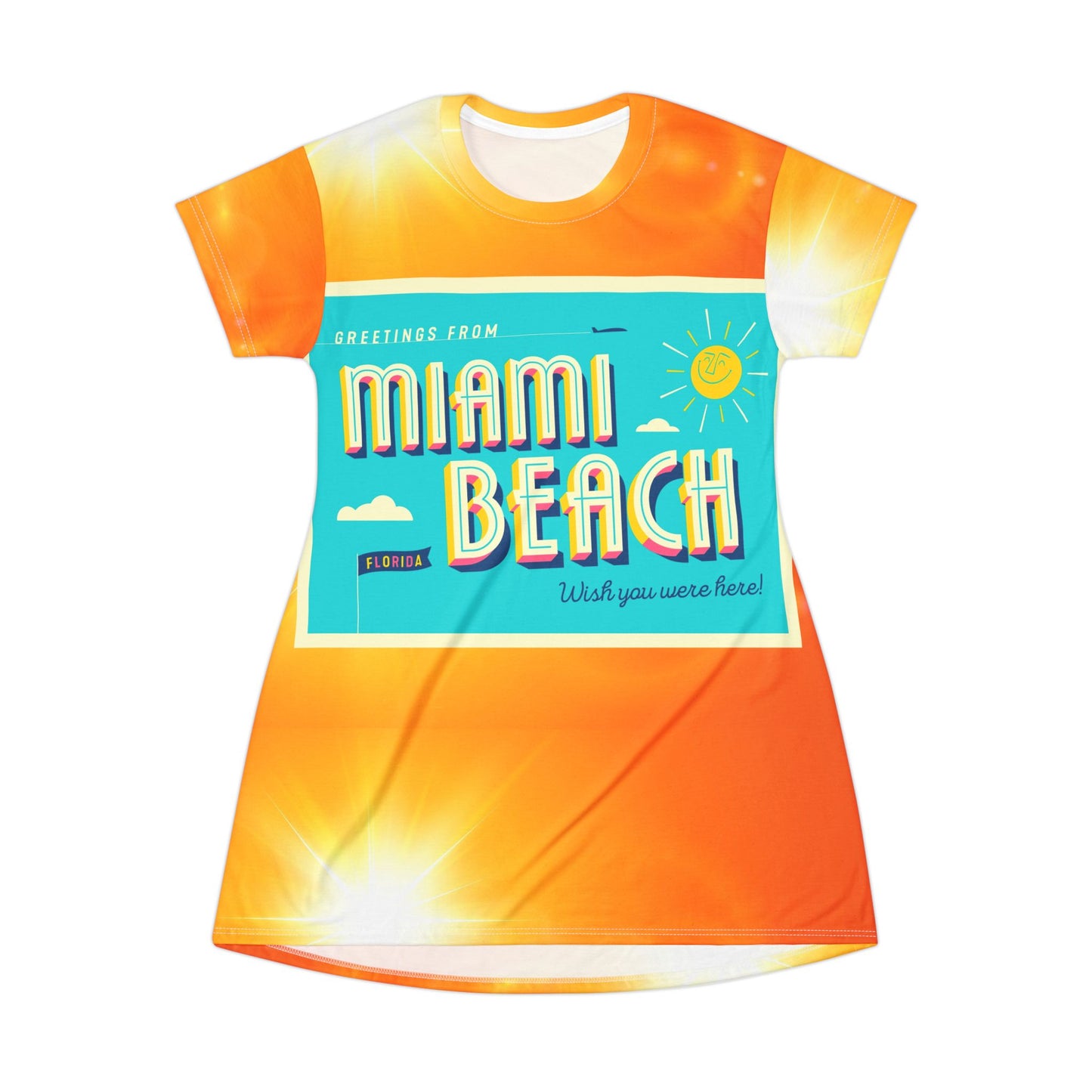 Sunburst Orange All-Over Print T-Shirt Dress — Bright Summer Glow