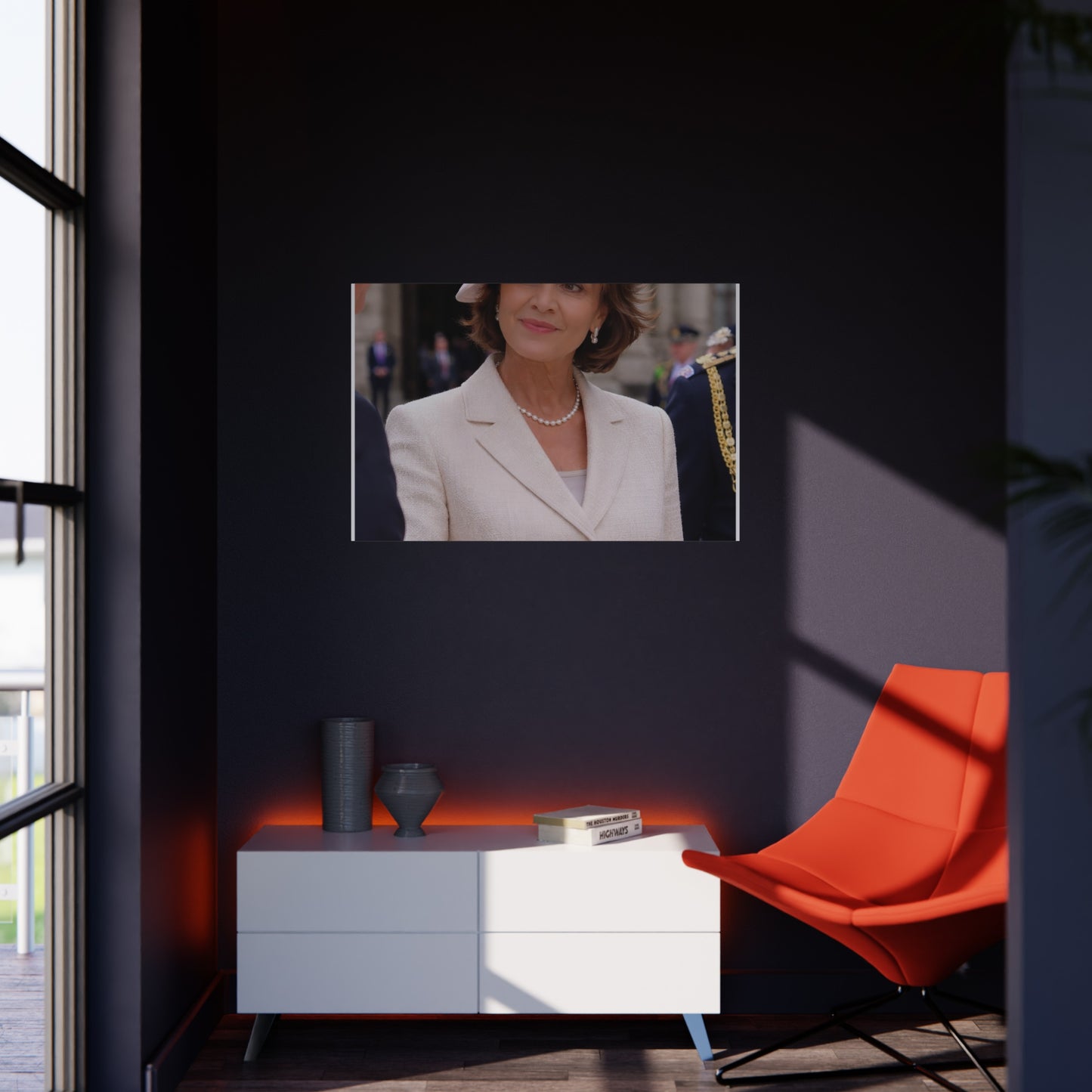 Elegant Woman Portrait Foam Board | Vintage Pearl Necklace, Classic Jacket