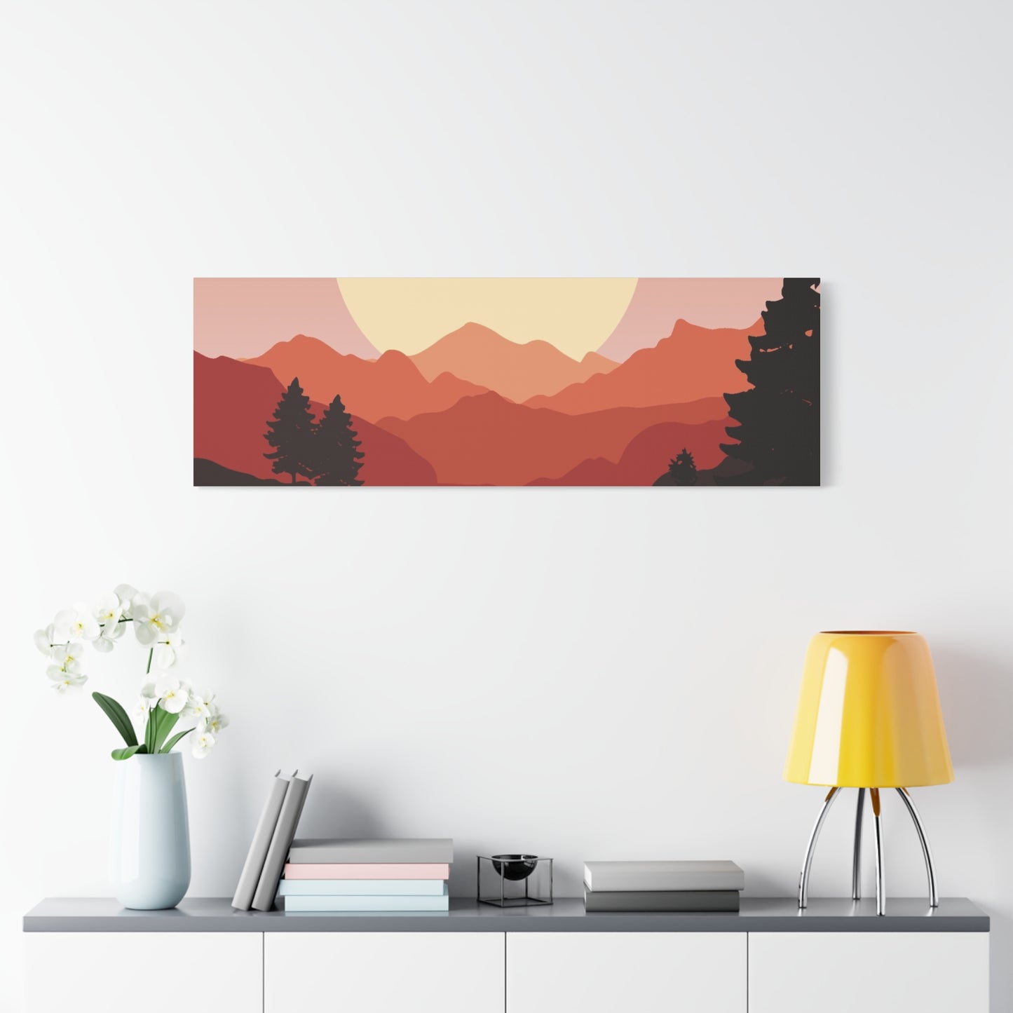 Minimal Mountain Outline Canvas, Stretched Matte, Single-Peak Trail Art | Mountaincore