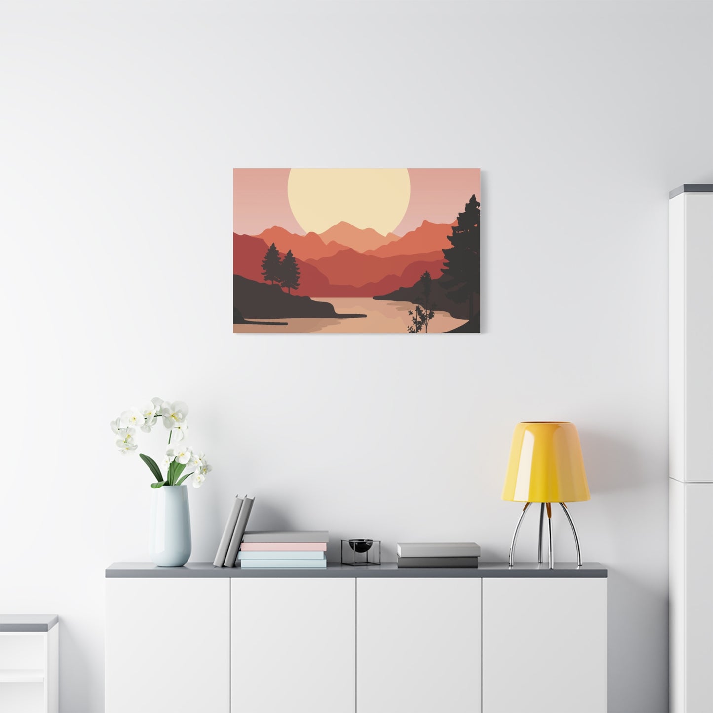 Minimal Mountain Outline Canvas, Stretched Matte, Single-Peak Trail Art | Mountaincore