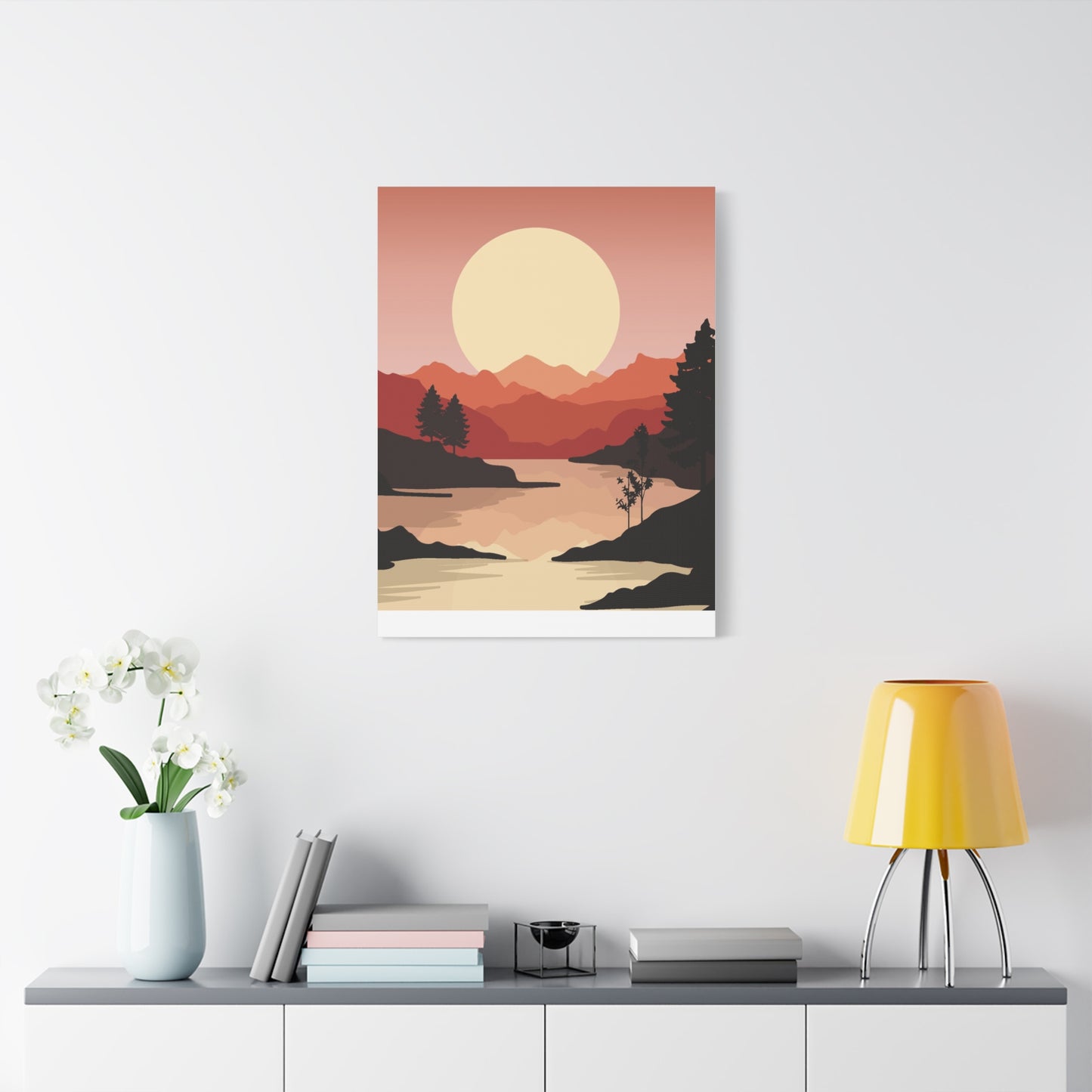 Minimal Mountain Outline Canvas, Stretched Matte, Single-Peak Trail Art | Mountaincore