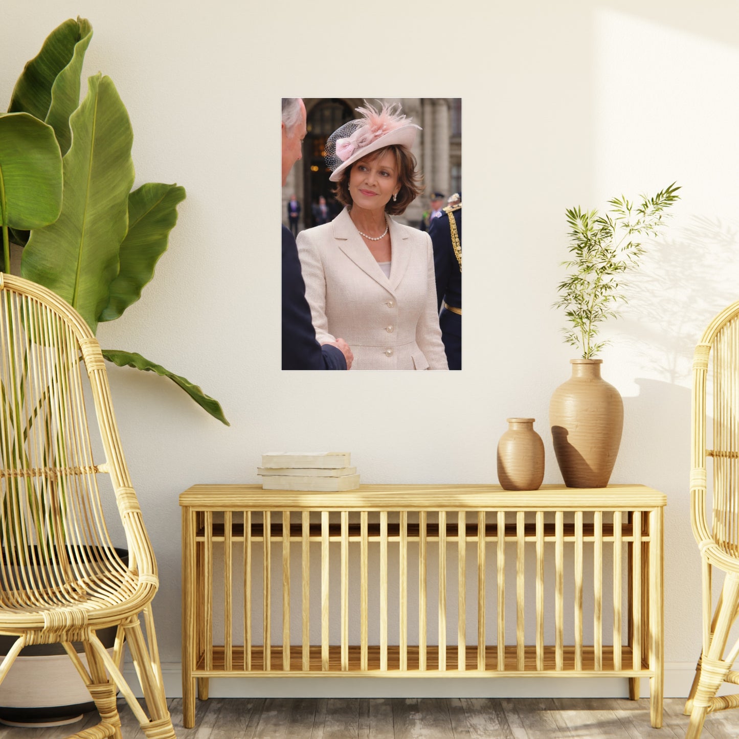 Elegant Woman Portrait Foam Board | Vintage Pearl Necklace, Classic Jacket