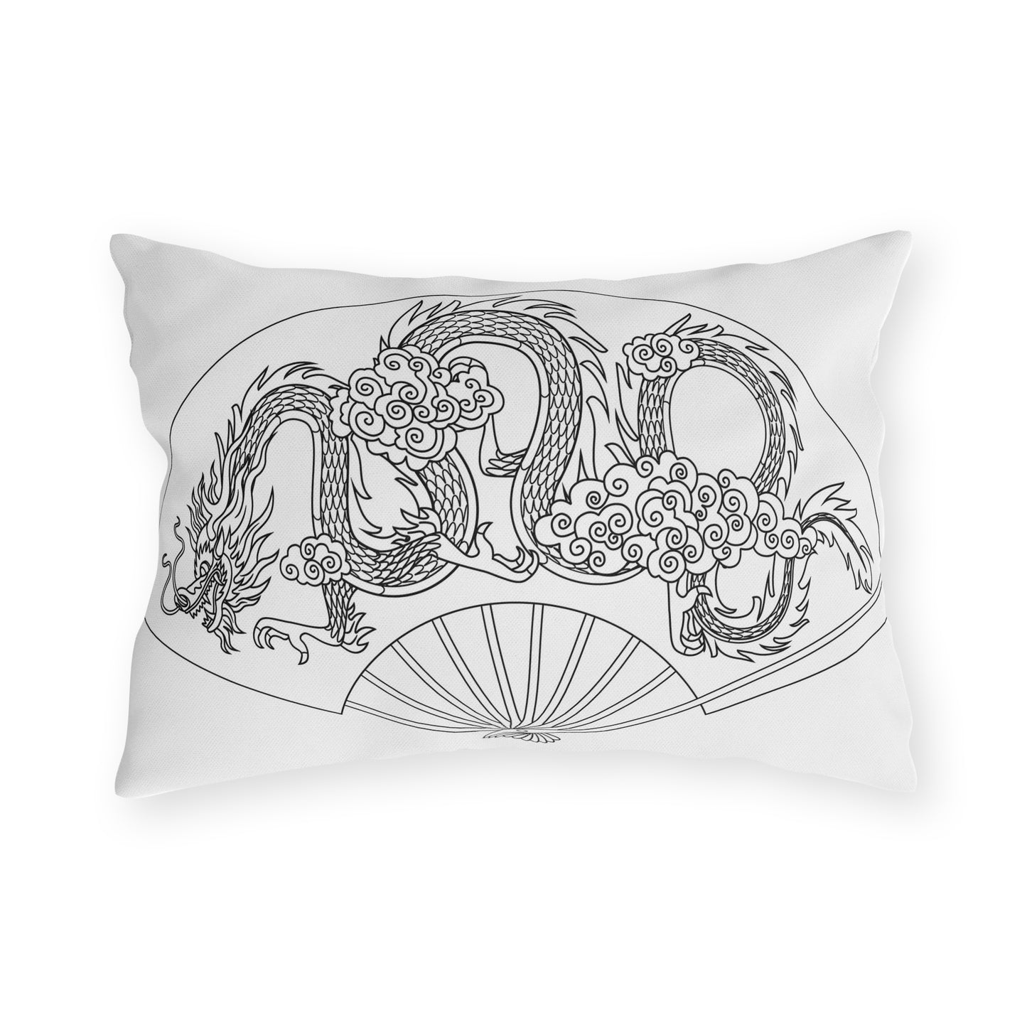 Oriental Dragon Fan Outdoor Pillow | Asian Dragon Illustration, Patio Decor