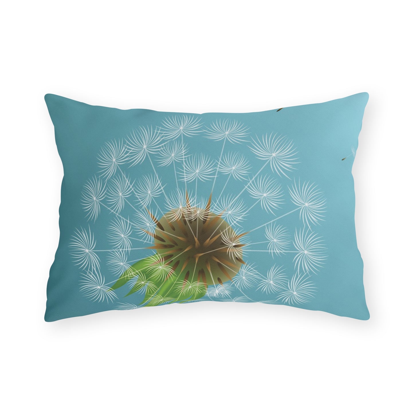 Dandelion Puff Outdoor Pillow | Blue Floral Garden Throw Pillow
