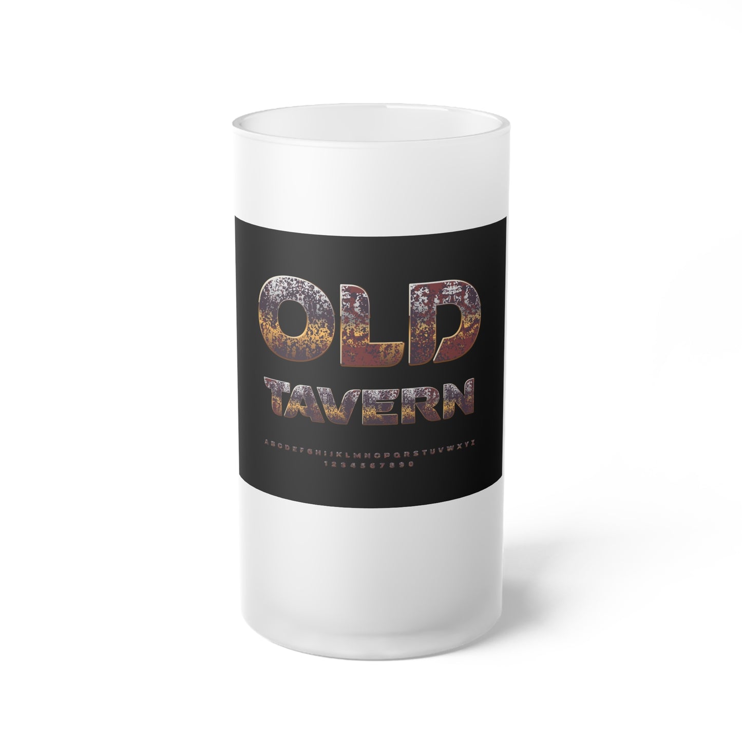 Frosted Glass Beer Mug — "Old Tavern" Vintage Pub Logo