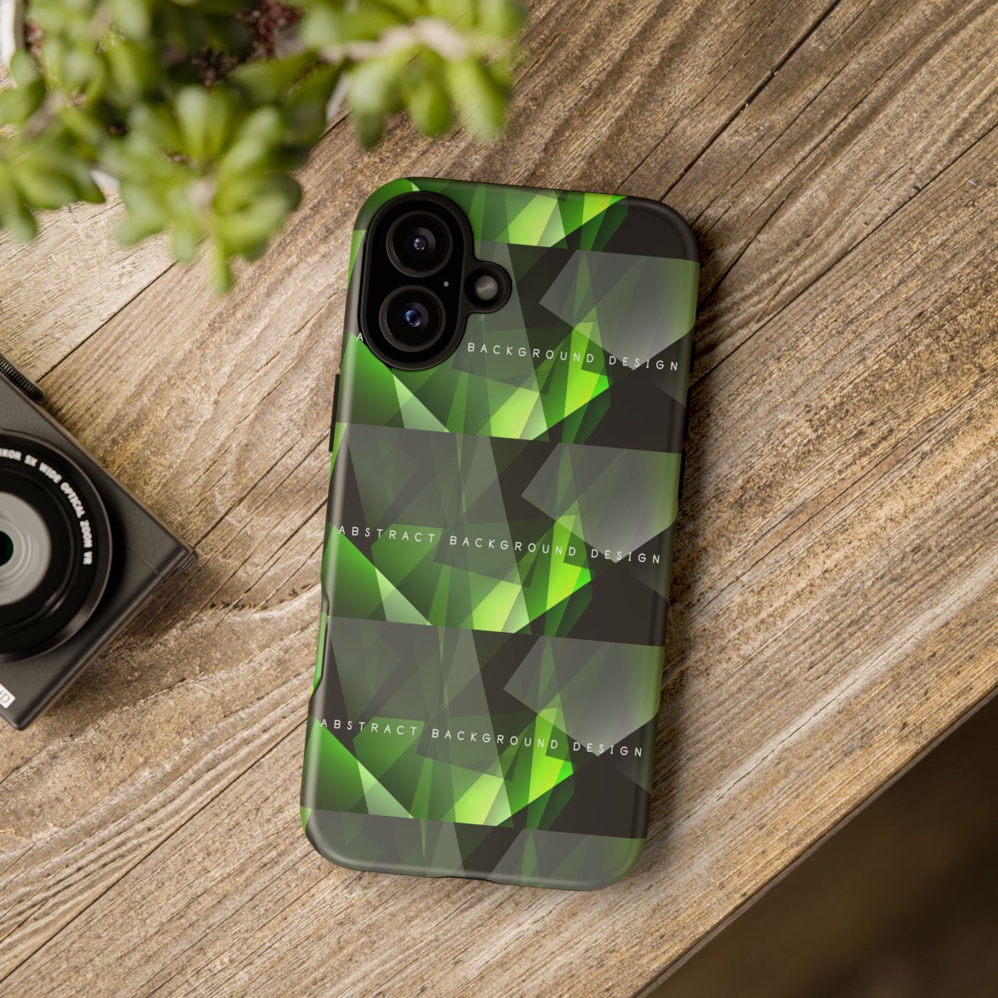 Green Geometric Phone Case — Abstract Triangular Pattern Tough Case