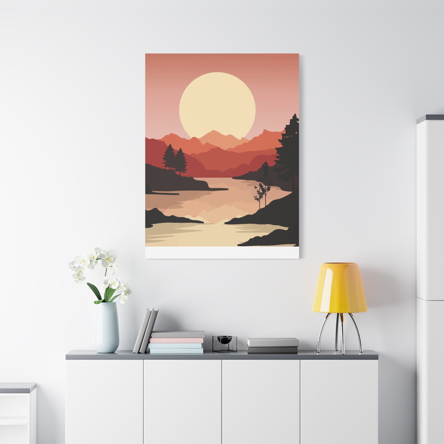 Minimal Mountain Outline Canvas, Stretched Matte, Single-Peak Trail Art | Mountaincore