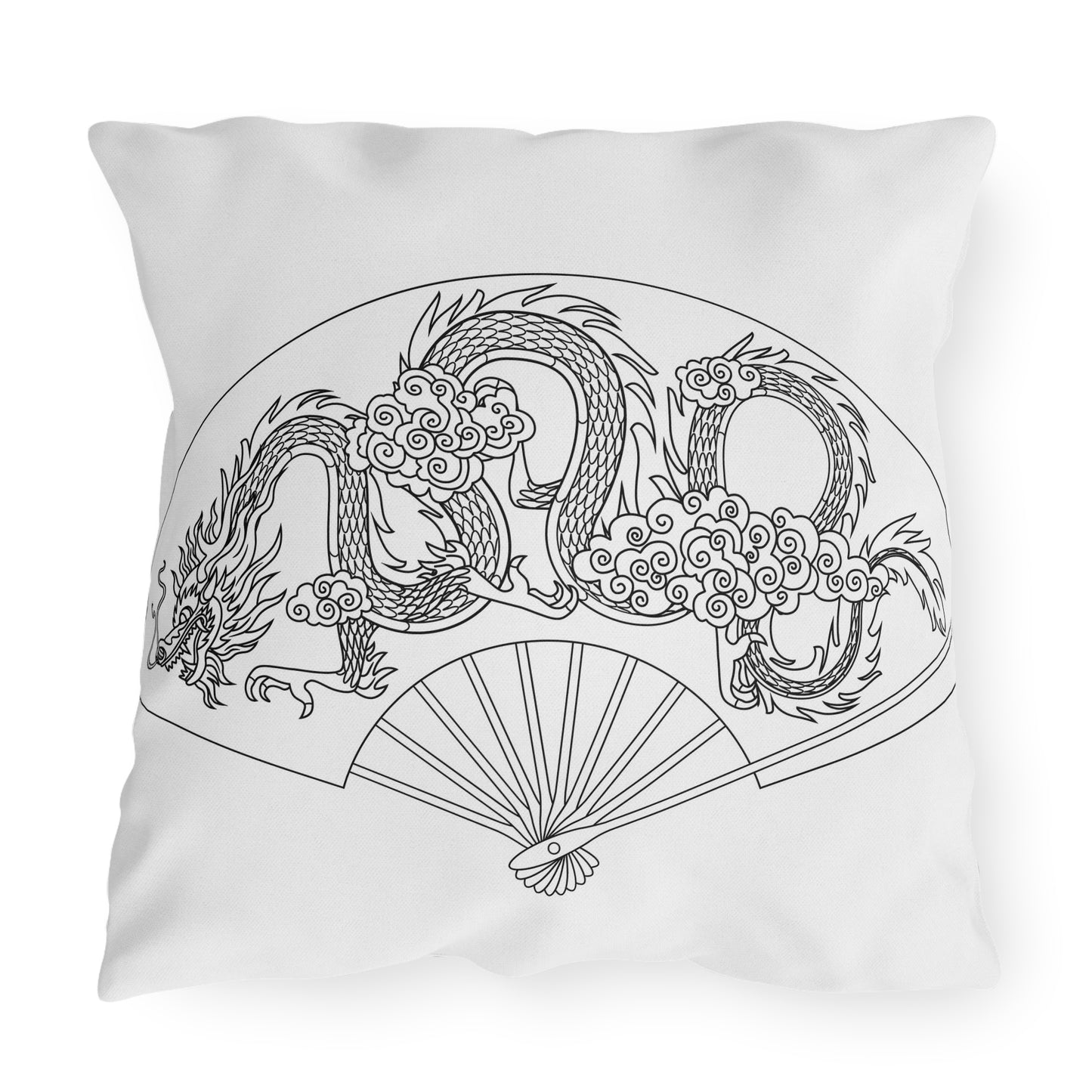 Oriental Dragon Fan Outdoor Pillow | Asian Dragon Illustration, Patio Decor