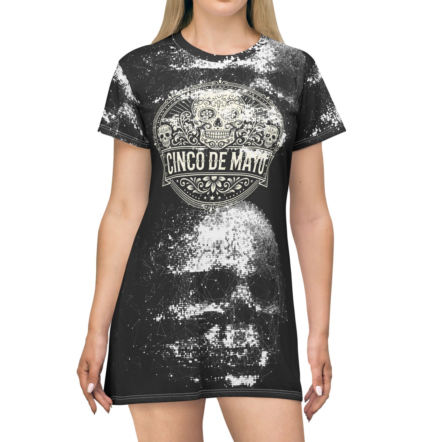 Cinco de Mayo Skull T‑Shirt Dress – Grunge Día de Muertos Graphic AOP