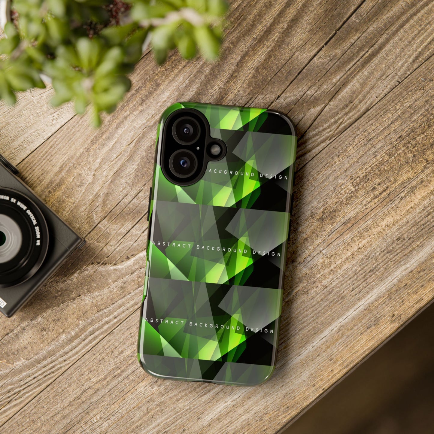 Green Geometric Phone Case — Abstract Triangular Pattern Tough Case