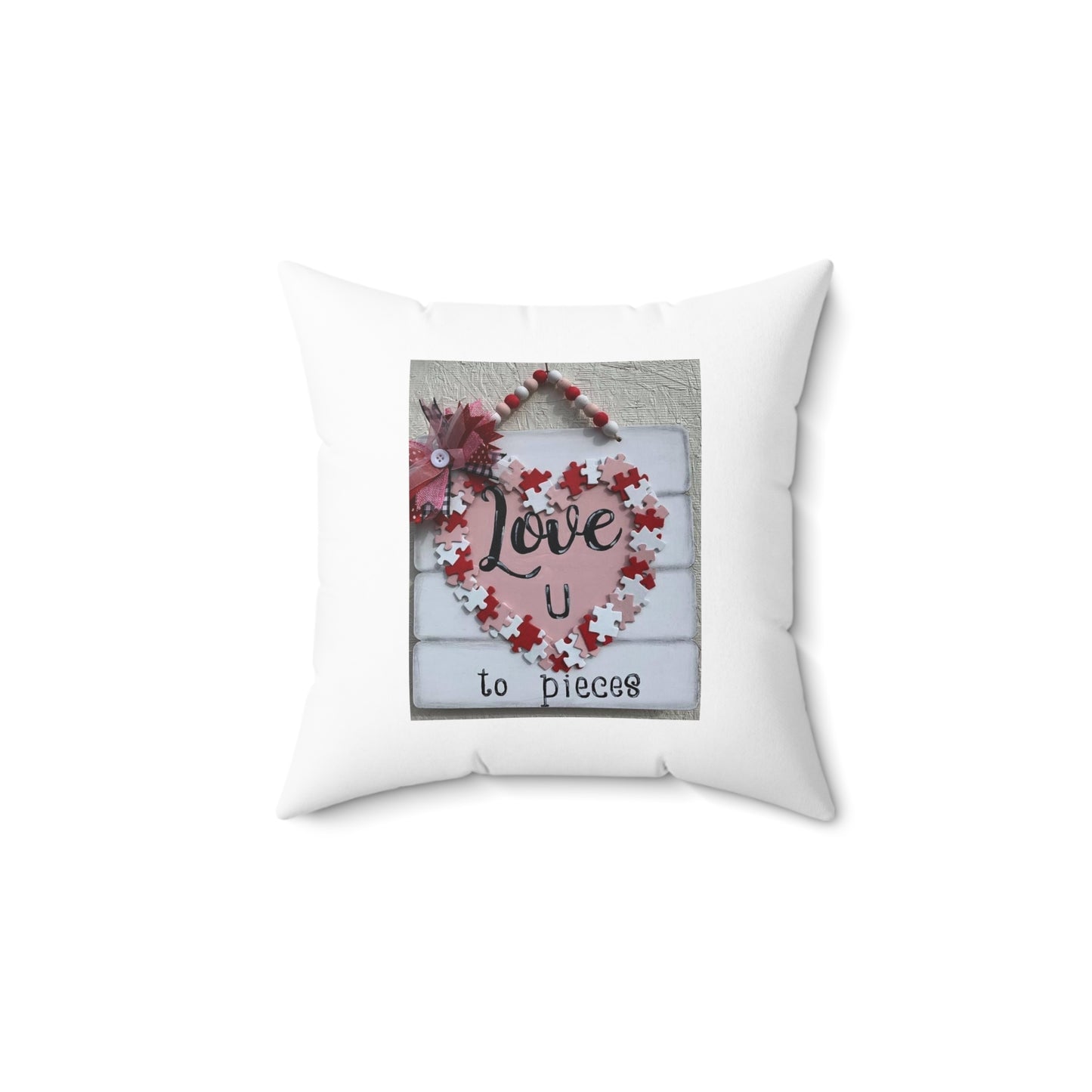 Valentine Puzzle Heart Pillow — "Love U to Pieces" Decorative Throw Pillow