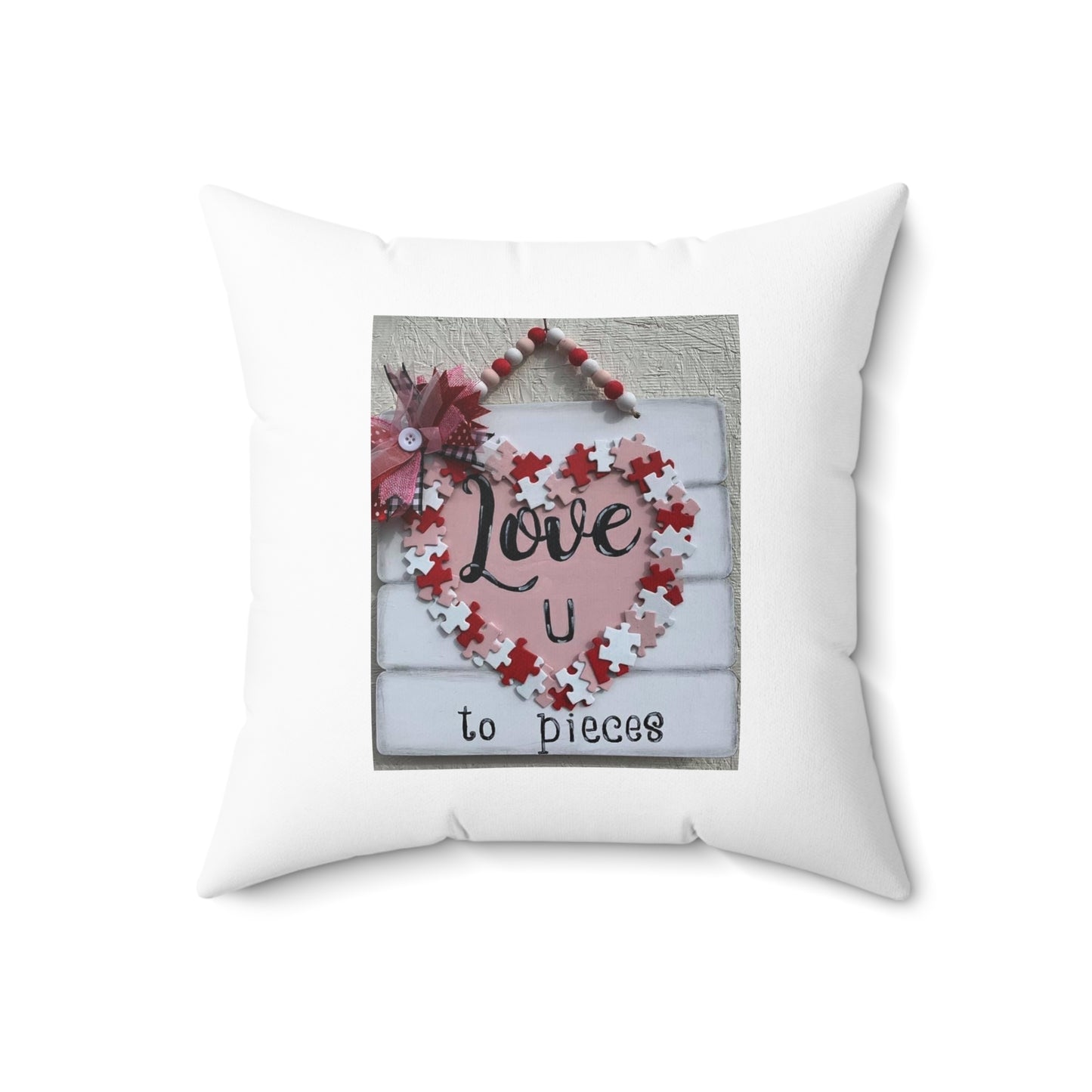 Valentine Puzzle Heart Pillow — "Love U to Pieces" Decorative Throw Pillow