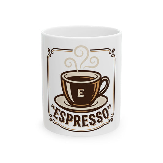 Espresso Cup Illustration Mug | Coffee Shop Retro Logo Ceramic Mug