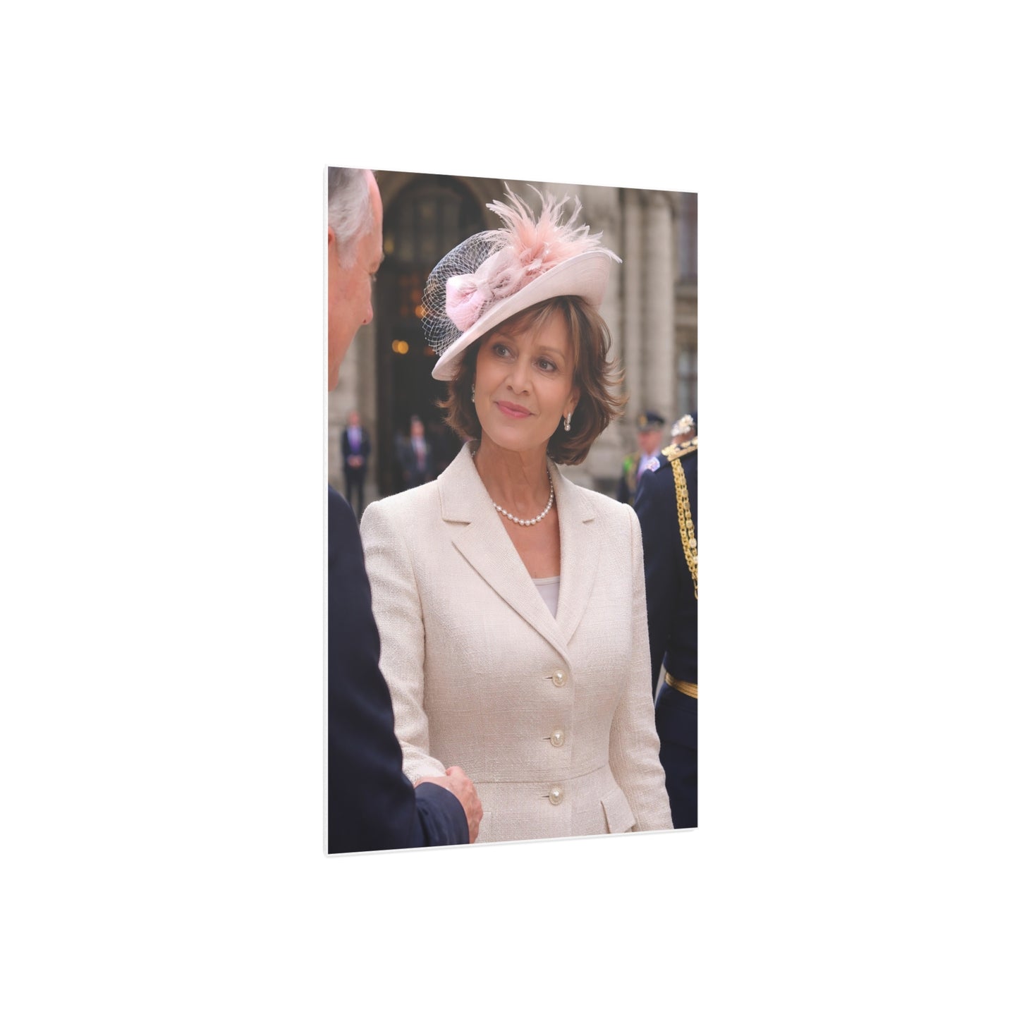Elegant Woman Portrait Foam Board | Vintage Pearl Necklace, Classic Jacket