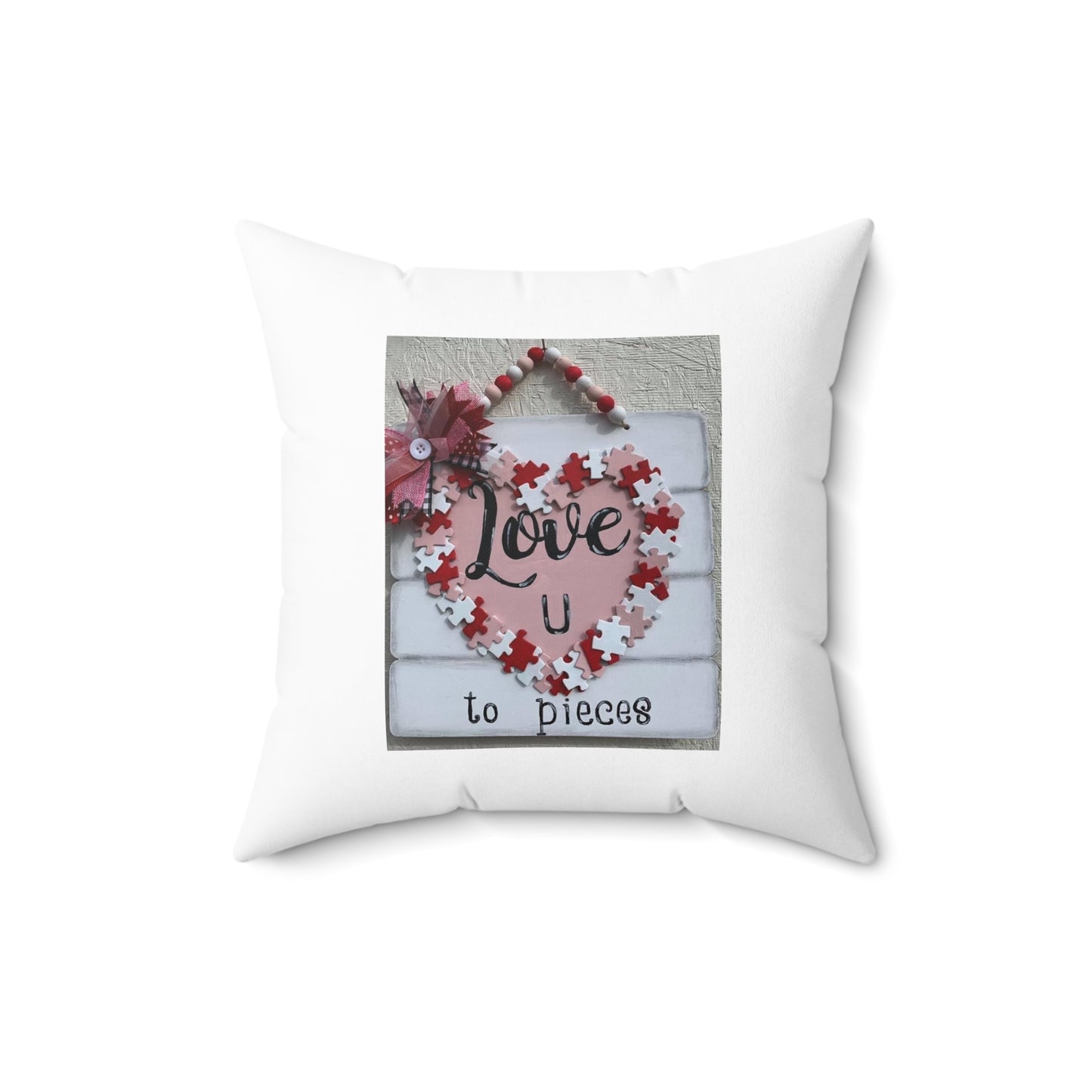 Valentine Puzzle Heart Pillow — "Love U to Pieces" Decorative Throw Pillow