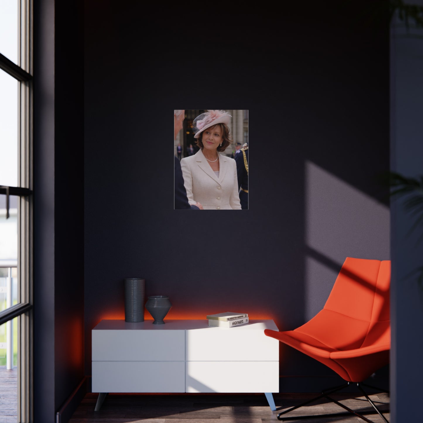 Elegant Woman Portrait Foam Board | Vintage Pearl Necklace, Classic Jacket