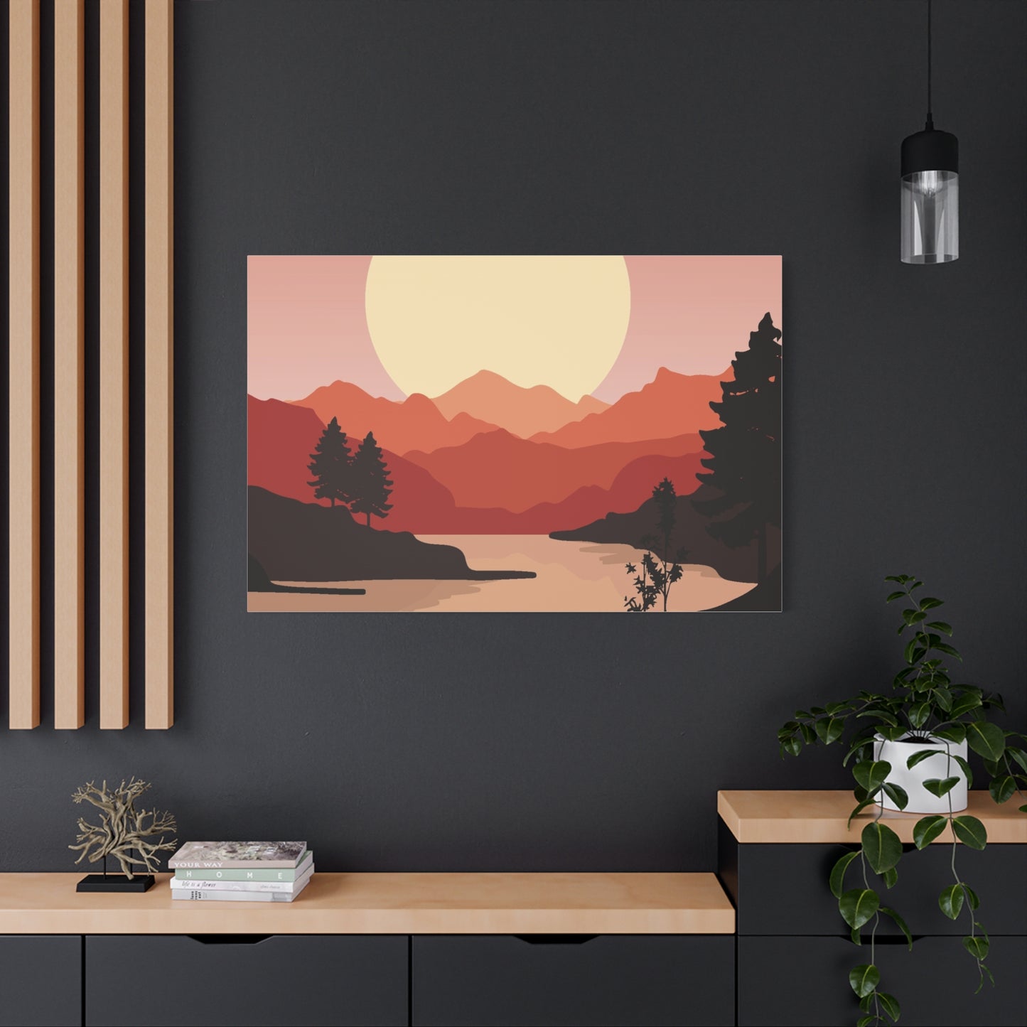 Minimal Mountain Outline Canvas, Stretched Matte, Single-Peak Trail Art | Mountaincore