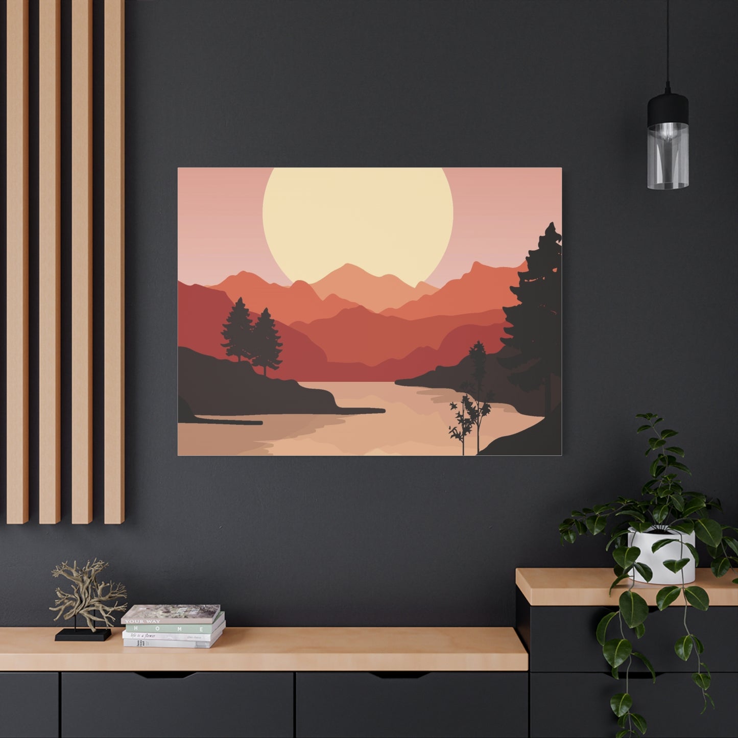 Minimal Mountain Outline Canvas, Stretched Matte, Single-Peak Trail Art | Mountaincore