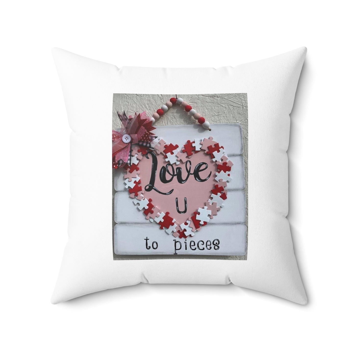 Valentine Puzzle Heart Pillow — "Love U to Pieces" Decorative Throw Pillow