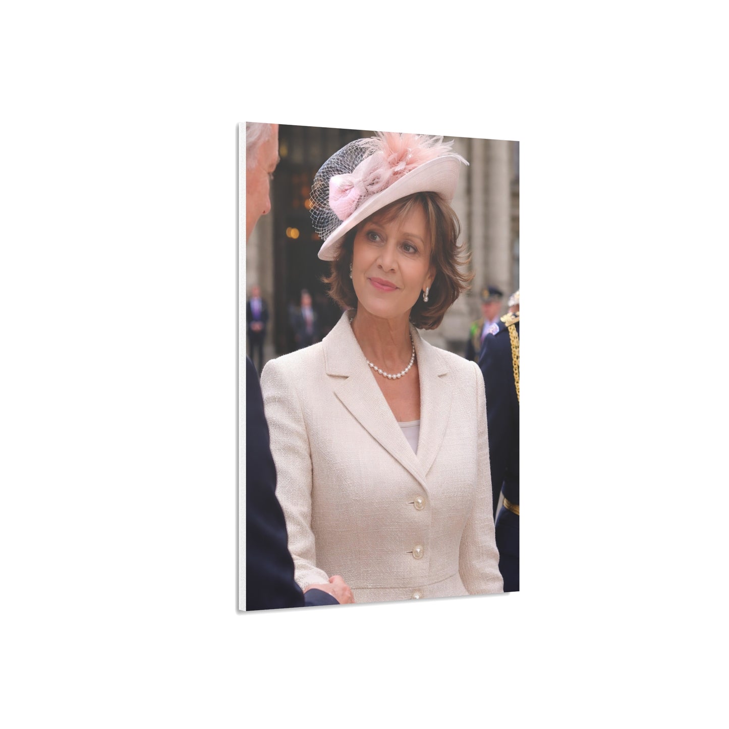 Elegant Woman Portrait Foam Board | Vintage Pearl Necklace, Classic Jacket
