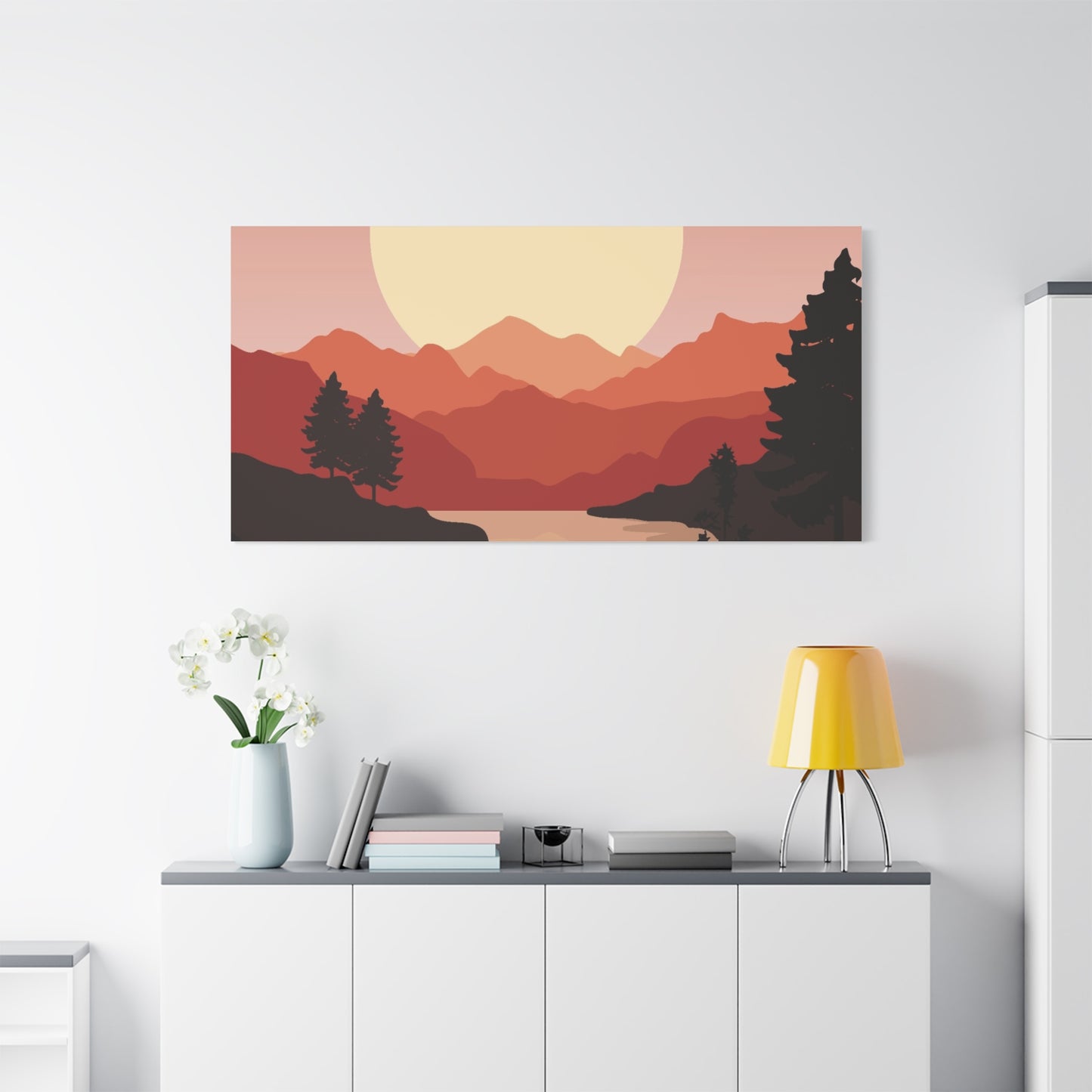 Minimal Mountain Outline Canvas, Stretched Matte, Single-Peak Trail Art | Mountaincore