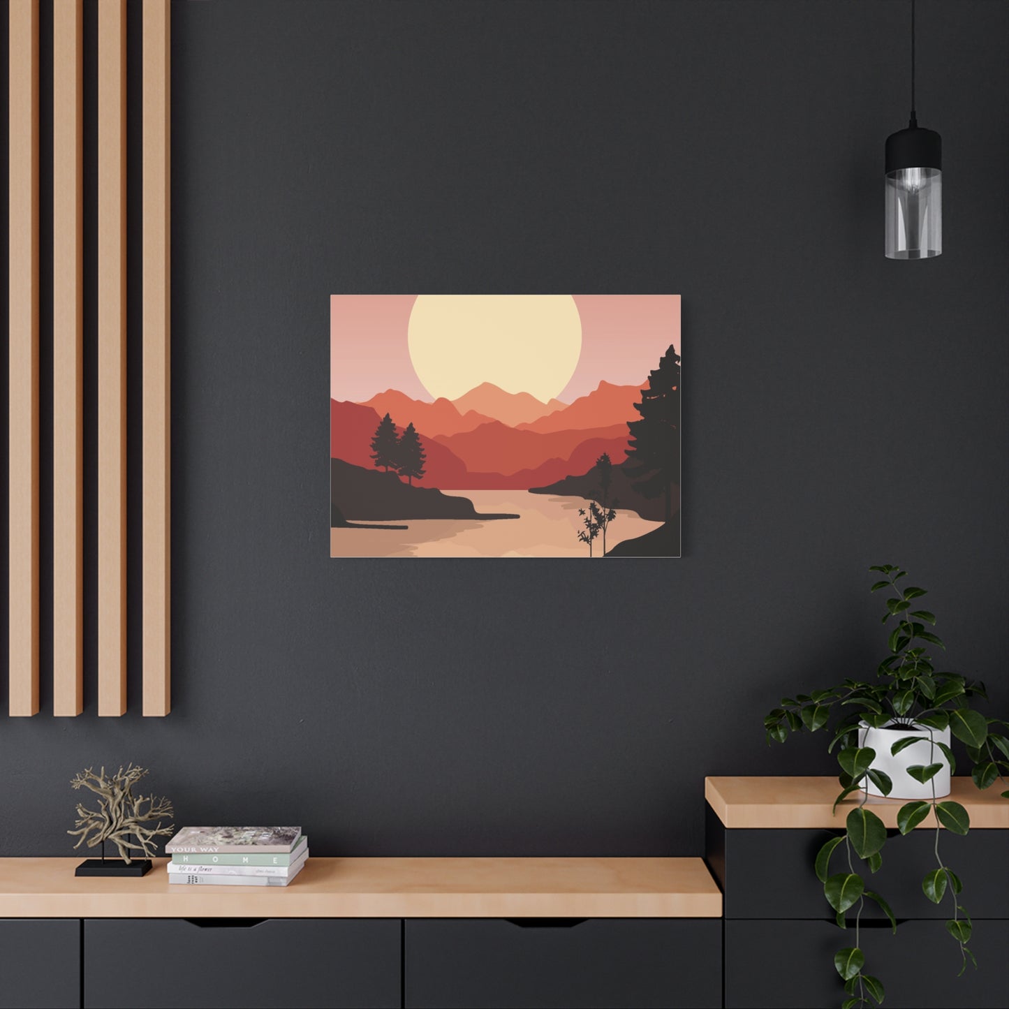 Minimal Mountain Outline Canvas, Stretched Matte, Single-Peak Trail Art | Mountaincore