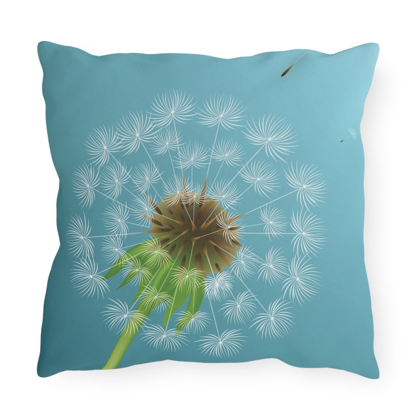 Dandelion Puff Outdoor Pillow | Blue Floral Garden Throw Pillow