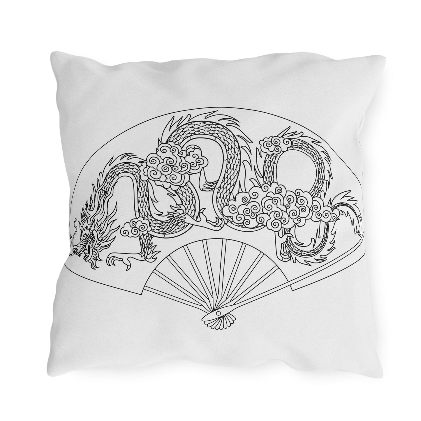 Oriental Dragon Fan Outdoor Pillow | Asian Dragon Illustration, Patio Decor