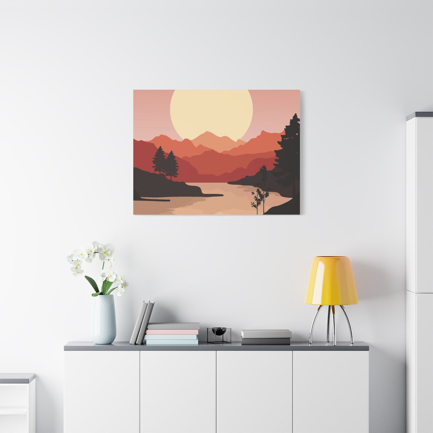 Minimal Mountain Outline Canvas, Stretched Matte, Single-Peak Trail Art | Mountaincore