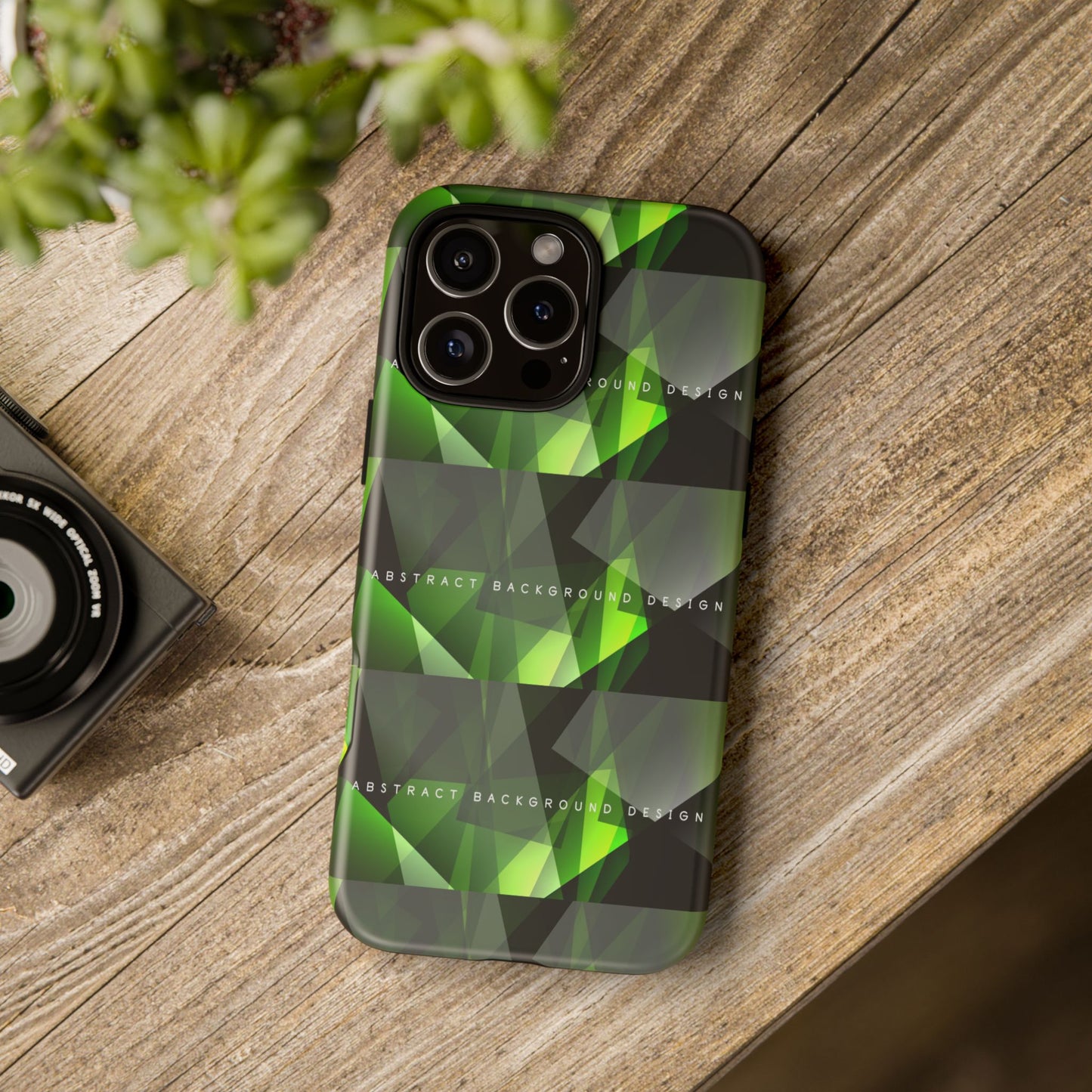 Green Geometric Phone Case — Abstract Triangular Pattern Tough Case